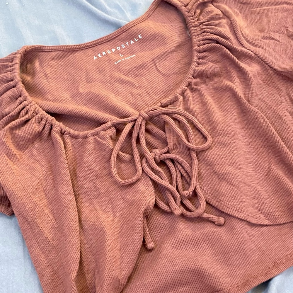 Aeropostale Women's Mauve Tie-Front Blouse
